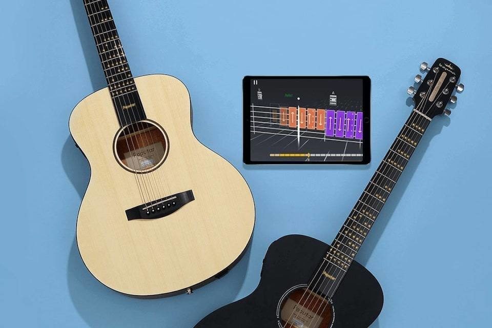 Умная гитара Poputar с LED-подсветкой на ладах и Bluetooth-модулем поможет выучить аккорды и мелодии